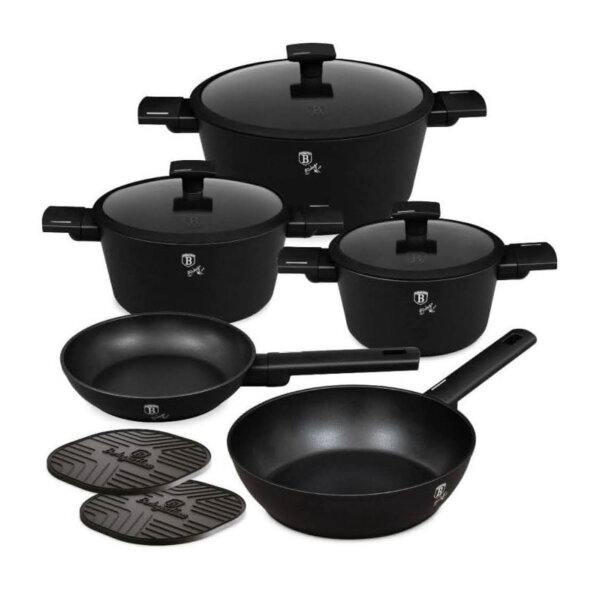 Berlinger Haus BH-8197, 10-piece cookware set, matte black, titanium surface, durable and elegant design.