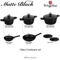 Berlinger Haus BH-8197, 10-piece cookware set, matte black, titanium surface, durable and elegant design.
