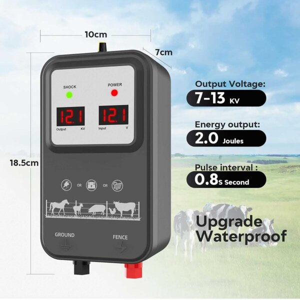 Weidezaungerät 230V, 2 Joule, Elektrozaun, für 2-15 KM, 7-12kV, ideal für Hunde, Katzen, Pferde, Schafe, Geflügel.
