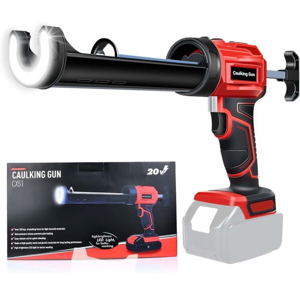 LAIWOO Cordless Cartridge Gun, 20V, Electric Cartridge Gun, LED, Ideal for Sealing and Filling (Battery not included)