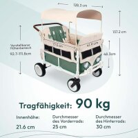 WonderFold VW2, KinderVan, 2 seater, foldable stroller, VW bumper, working headlights, all-terrain XL wheels, Sage Green.