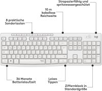 Logitech MK295, wireless keyboard and mouse set, SilentTouch technology, shortcut keys, optical tracking, QWERTZ, white.