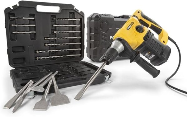 POWER plus, POWX1199, Bohrhammer, 1500W, inkl. 17 Zubehörteilen, leistungsstark und vielseitig einsetzbar.