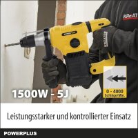 POWER plus, POWX1199, Bohrhammer, 1500W, inkl. 17 Zubehörteilen, leistungsstark und vielseitig einsetzbar.