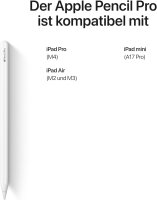 Apple Pencil Pro: Drawing tool, pixel-perfect precision, tilt and pressure sensitivity, low latency for notes and art.