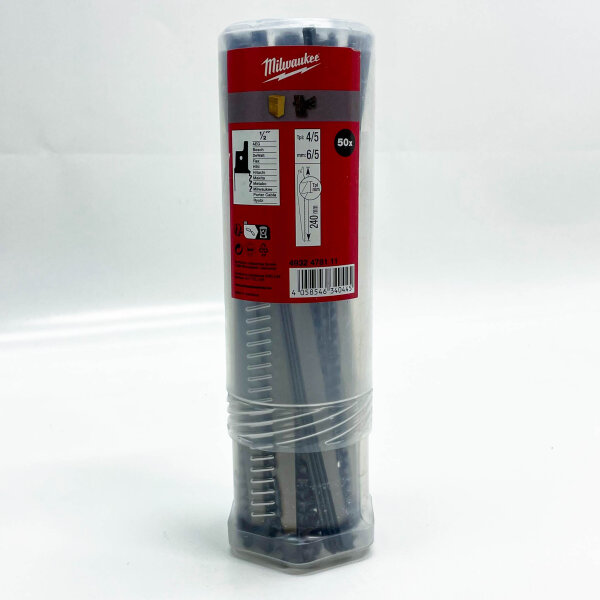 Milwaukee reciprocating saw blade 240 x 5.5/6 mm, variable tooth, unpainted, 50 pieces, ideal for precise cuts in wood and metal.