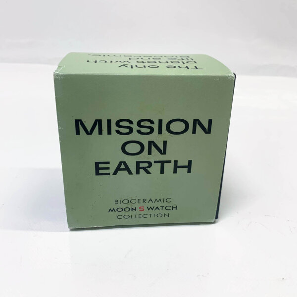 Omega x Swatch, S033G100, watch, sustainable design, Planet Earth graphic, 42mm case, quartz movement, limited edition.