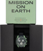 Omega x Swatch, S033G100, watch, sustainable design, Planet Earth graphic, 42mm case, quartz movement, limited edition.