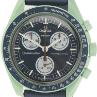 Omega x Swatch, S033G100, watch, sustainable design, Planet Earth graphic, 42mm case, quartz movement, limited edition.