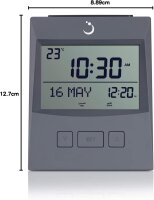 ALFAJR Azan Clock CS-13, table clock, automatic Athan alarm, grey, compact, user-friendly, ideal for prayers.