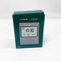 ALFAJR Azan Clock CS-13, table clock, automatic Athan alarm, grey, compact, user-friendly, ideal for prayers.