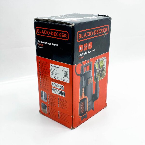 Black & Decker BXUP750PTE Schmutzwasserpumpe, 750 W, 50 Hz, ideal für Schmutzwasserentsorgung, kompakt und leistungsstark.