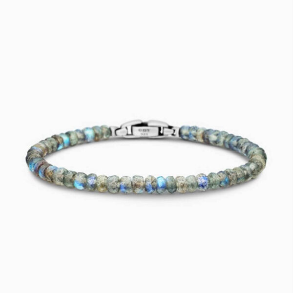 David Yurman Armband, 925 Sterlingsilber, spirituelle Perlen, facettiert, Labradorit, 5 mm.