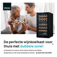 MOA Weinkühler, 28 Flaschen, 2 Temperaturzonen, Schwarz, ideal für Weinliebhaber, elegantes Design, effiziente Kühlung.