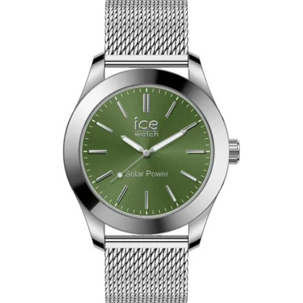 Ice-Watch Herrenuhr Steel Solar M, grüne Ziffern, Edelstahl, Solarbetrieb, sportliches Design, wasserdicht, langlebig.
