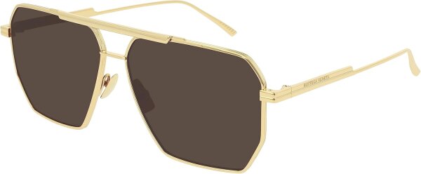 Bottega Veneta BV1012S Sunglasses, Mens, Gold/Brown, 60mm lenses, 13mm bridge, 145mm temples, stylish and elegant.