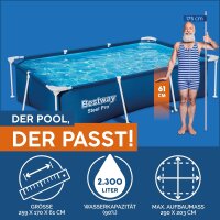 Bestway Steel Pro Frame Pool 259x170x61 cm, dark blue, rectangular, sturdy frame, easy to assemble, ideal for garden.