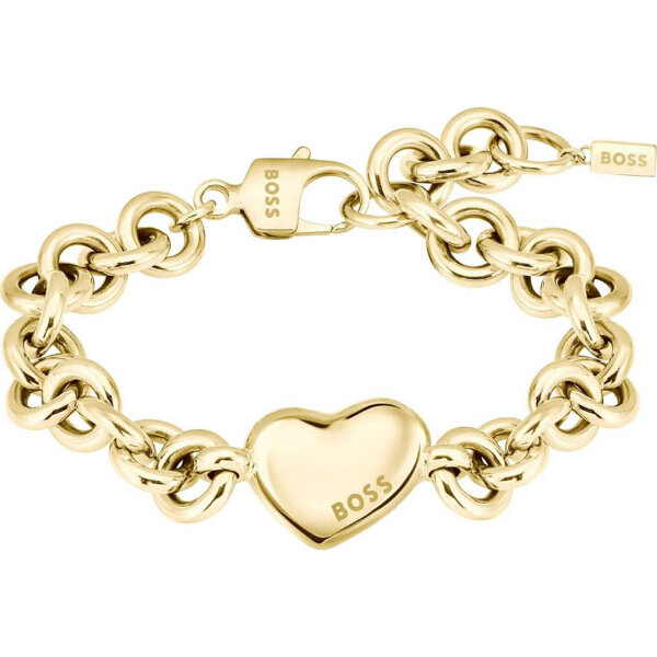 BOSS womens bracelet 1580639, link bracelet, stainless steel, gold-colored, heart design, 21cm, elegant and modern.
