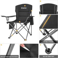 KingCamp Campingstuhl 136 kg, Klappstuhl mit Kühltasche & Getränkehalter, ideal für Garten, Picknick, Wandern.