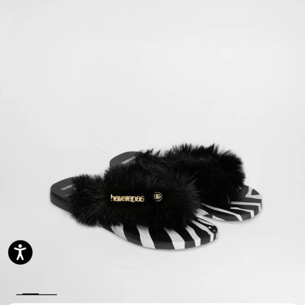 Dolce & Gabbana Havaianas, flip-flops, zebra pattern with fur, size EU 43/44, limited edition 2025.