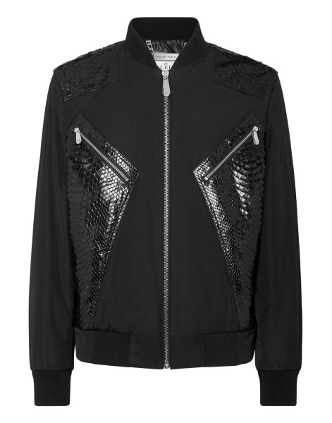 PHILLIP PLEIN Nylon Bomberjacke, Herren, Gr. L, mit Python-Einsätzen, modisch und stylish.