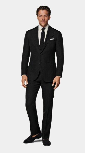 Black mens Roma suit EU52, including shirt EU41, linen, with garment bag, elegant and comfortable.