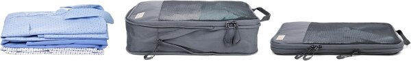 TROIKA BLUE CYCLE PACKING CUBES, Set mit 3 Kompressionstaschen, platzsparend, aus recyceltem Meeresplastik, dunkelgrau.