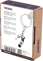 TROIKA BORDEAUX Keyring, die-cast metal, glossy, with wine bottle and wine glass, green/silver, stylish and functional.