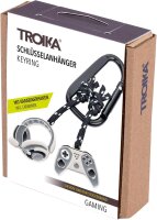 TROIKA GAMING Keyring, 2 pendants (controller, headset), die-cast metal, chrome-plated, grey/black/silver, decorative climbing rope