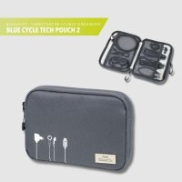 TROIKA Kabeltasche Blue Cycle TECH Pouch – 6 Netzfächer, Hauptfach mit Geheimfach für Tracking-Geräte, aus recyceltem Meeresplastik, dunkelgrau.
