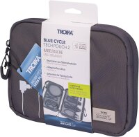 TROIKA Kabeltasche Blue Cycle TECH Pouch – 6 Netzfächer, Hauptfach mit Geheimfach für Tracking-Geräte, aus recyceltem Meeresplastik, dunkelgrau.