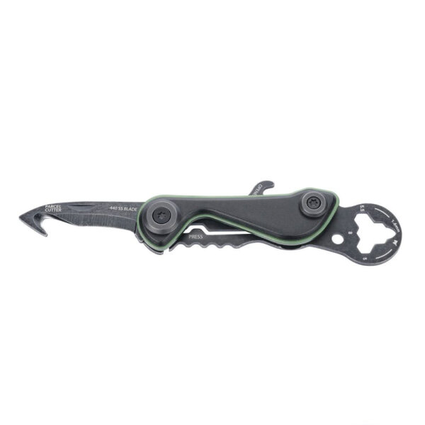 TROIKA Mini Tool PARCEL CUT CARD, multi-tool, 9 functions, color: green, ideal for on the go.