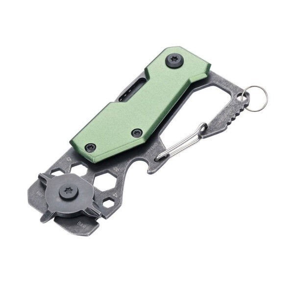 TOOLINATOR CARD, Mini-Werkzeug, 10 Funktionen, Grün, kompakt, vielseitig, ideal für unterwegs, praktische Handhabung.