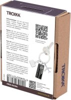 TROIKA key fob CODE24, address tag, 3 charms: airplane, suitcase, plaque, incl. 2 year lost and found service, chrome-plated, silver.