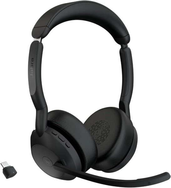 Jabra Evolve2 55, schnurloses Stereo-Headset, Air Comfort, Geräuschunterdrückung, ANC, MS Teams-kompatibel, Schwarz.