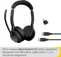Jabra Evolve2 55, schnurloses Stereo-Headset, Air Comfort, Geräuschunterdrückung, ANC, MS Teams-kompatibel, Schwarz.