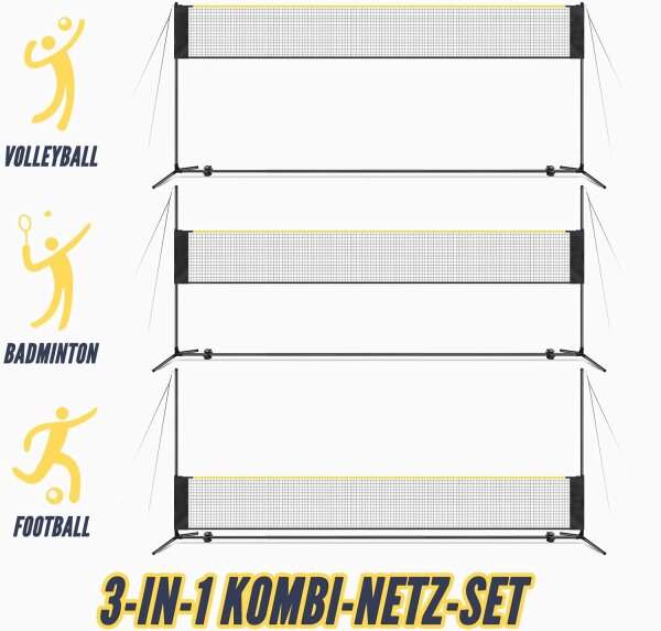 Vanku 17ft Volleyballnetz, Badminton Set, höhenverstellbar, inkl. 4 Schläger, 3 Gänsefederbälle, 1 Volleyball, ideal für Outdoor.