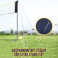 Vanku 17ft Volleyball Net, Badminton Set, height adjustable, incl. 4 rackets, 3 feather shuttlecocks, 1 volleyball, ideal for outdoor use.