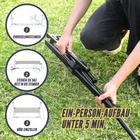 Vanku 17ft Volleyball Net, Badminton Set, height adjustable, incl. 4 rackets, 3 feather shuttlecocks, 1 volleyball, ideal for outdoor use.