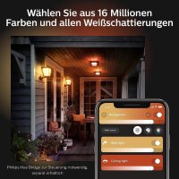 Philips Hue Econic Wandleuchte, Außenbereich, 1040lm, dimmbar, 16 Mio. Farben, App-Steuerung, Alexa-kompatibel, schwarz.