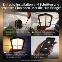 Philips Hue Econic Wandleuchte, Außenbereich, 1040lm, dimmbar, 16 Mio. Farben, App-Steuerung, Alexa-kompatibel, schwarz.