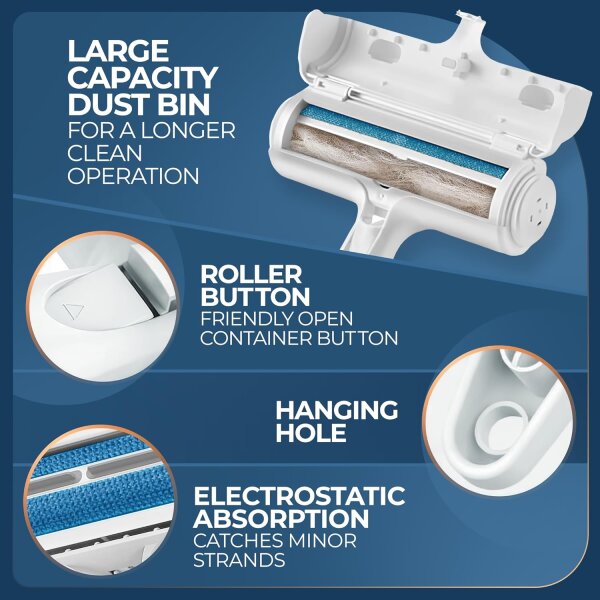 PORTENTUM Pet Hair Remover Roll, reusable brush for dogs & cats, easy to clean, ideal for carpets & hard surfaces.