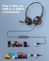 New Bee USB Headset, PC Headset, USB-A & USB-C, adjustable microphone, ideal for call centers, conference calls, Skype, online courses.