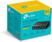TP-Link LS1005G, 5-Port Desktop Switch, 5 x Gigabit Ports, Plug and Play, energiesparend, Wandmontage, schwarz.