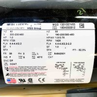 Buffton 1301007465 Dry vacuum pump, 1.0 HP, 0.75 kW, 50 Hz, 190-230/380-460 V, 1425 RPM, IE3, 82.5% efficiency.