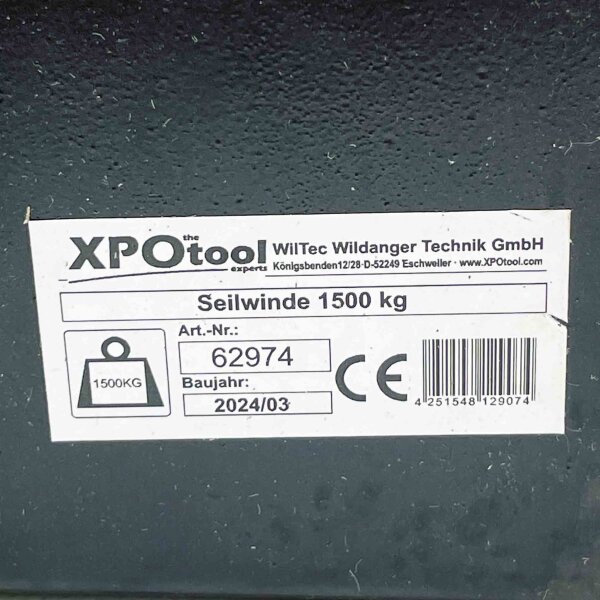 XPOtool 62974, winch, 1500 kg, manufactured 2024/03, powerful, compact, ideal for heavy loads.