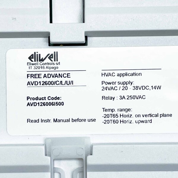 Eliwell FREE ADVANCE AVD126006I500, Logiksteuerung, 24VAC / 20-38VDC, 14W, 3A, 250VAC, kompakte Steuerungslösung.