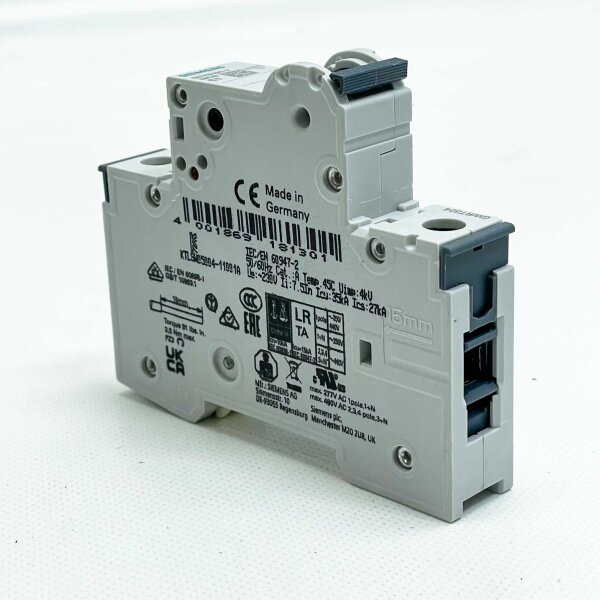 SIEMENS 5SY4101-7, 1-pole circuit breaker, 230/400V, high safety, compact design, ideal for protecting electrical circuits.