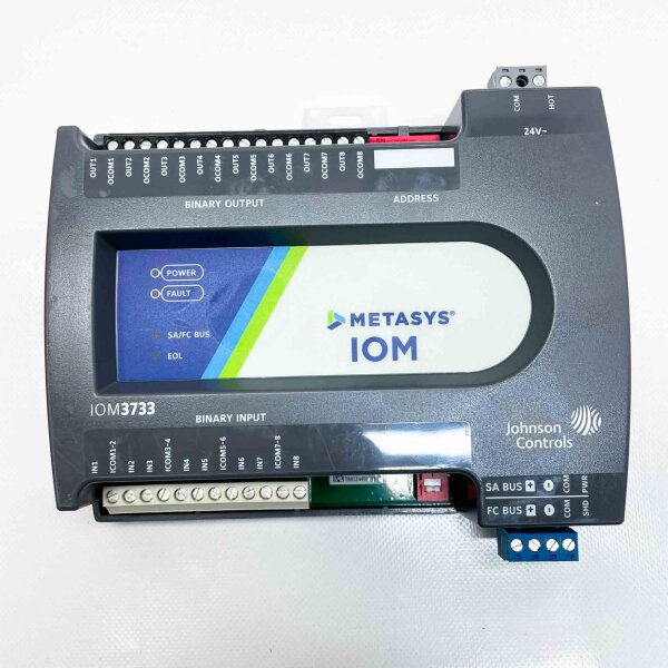 Johnson Controls Metasys IOM3733, 24 V, expansion module, 8 BI, 8 BO, for efficient building automation.
