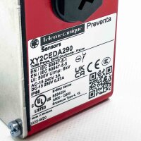 Telemecanique XY2CEDA290, cable pull emergency stop switch, 500 V, 6kV, IP66, 250V, robust for safety applications.